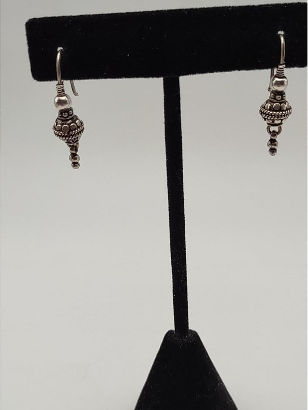 Sterling Silver Bali Bead Dangle Earrings 925
